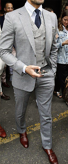 Grey mixed fabric three-piece suit