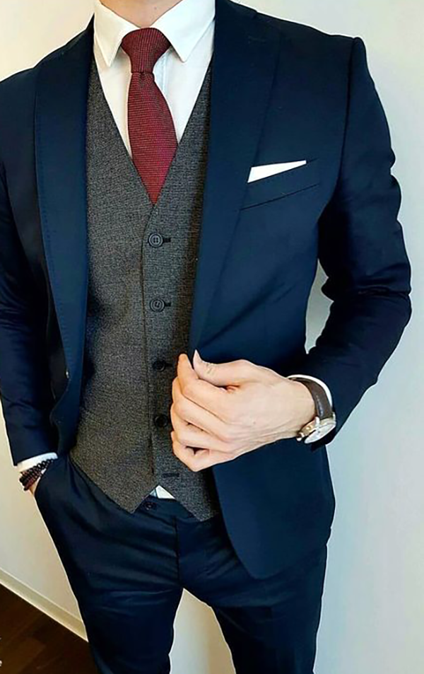 Navy Blue Suit With Black And White Dogtooth Waistcoat | centenariocat ...