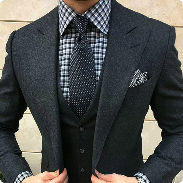 Charcoal grey jacket with black trousers