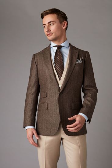 Brown tweed-effect mixed fabric three-piece suit