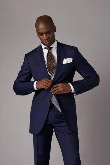 Mixed fabric navy blue and grey three-piece suit