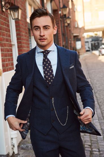 Blue tweed effect three-piece suit